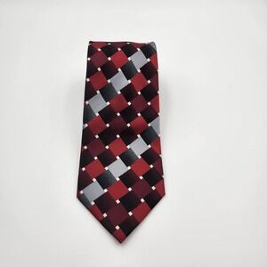 Van Heusen Mens Pointed Neck Tie Red‎ Gray Black 100% Silk Hand Made